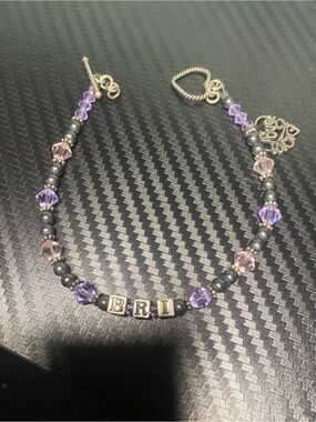 BRI Personalized Sterling Silver Purple Beaded Toggle Bracelet